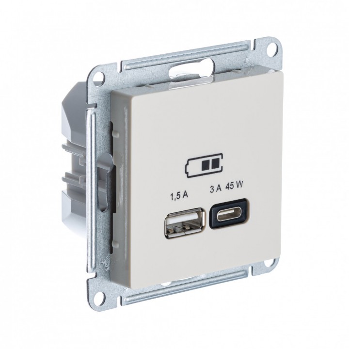 Systeme Electric AtlasDesign Беж USB Розетка A + тип-C 45W высокоскор.заряд. QC,PD, мех.