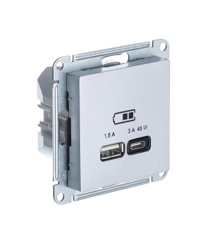 SE AtlasDesign Алюминий USB Розетка A + тип-C 45W высокоскор.заряд. QC,PD, мех.