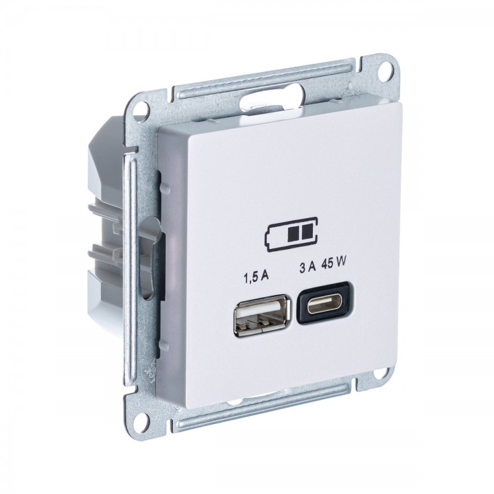 SE AtlasDesign Жемчуг USB Розетка A + тип-C 45W высокоскор.заряд. QC,PD, мех.