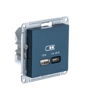 SE AtlasDesign Изумруд USB Розетка A + тип-C 45W высокоскор.заряд. QC,PD, мех.