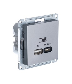 SE AtlasDesign Сталь USB Розетка A + тип-C 45W высокоскор.заряд. QC, PD, мех.