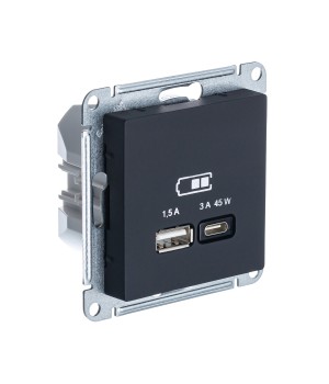 SE AtlasDesign Карбон USB Розетка A + тип-C 45W высокоскор.заряд. QC, PD, мех.