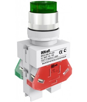 DEKraft ВK-22 Зеленый Выключатель кнопочный ABLFP D=22мм LED 220В