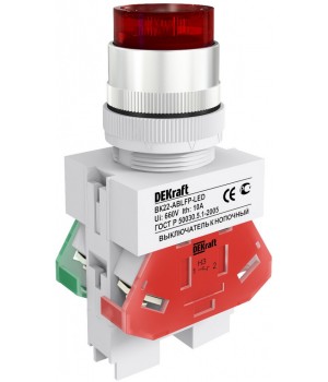 DEKraft ВK-22 Красный Выключатель кнопочный ABLFP D=22мм LED 220В