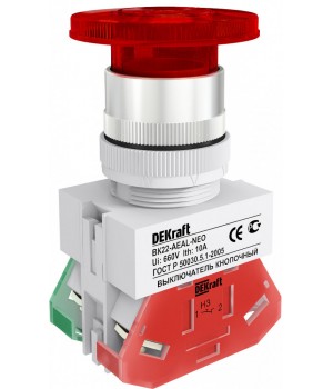 DEKraft ВK-22 Красный Выключатель кнопочный грибок с фикс. AEAL D=22мм 1з+1р (1НО+1НЗ) 220В