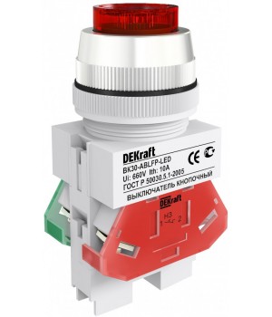DEKraft ВK-30 Красный Выключатель кнопочный ABLFP D=30мм LED 220В