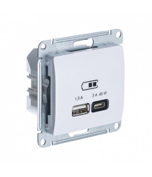 SE Glossa Белый USB Розетка A + тип-C 45W высокоскорост. зарядка QC, PD, мех.