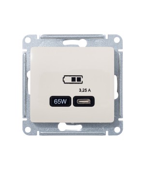 SE Glossa Беж USB Розетка тип-C 65W высокоскор.заряд. QC, PD, мех.