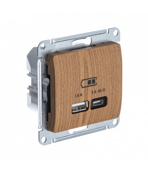 SE Glossa Дерево Дуб USB Розетка A + тип-C 45W высокоскор.заряд. QC, PD, мех.