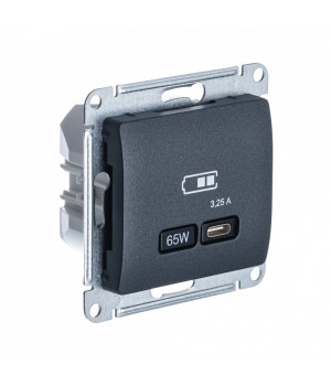 SE Glossa Антрацит USB Розетка тип-C 65W высокоскор.заряд. QC, PD, мех.