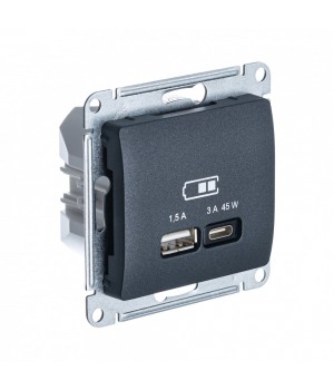 SE Glossa Антрацит USB Розетка A + тип-C 45W высокоскор.заряд. QC, PD, мех.