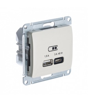 SE Glossa Молочный USB Розетка A + тип-C 45W высокоскор.заряд. QC, PD, мех.