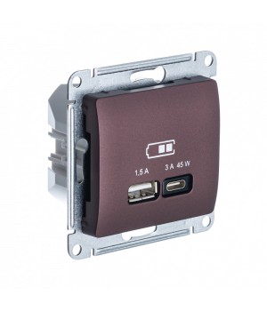 SE Glossa Баклажановый USB Розетка A + тип-C 45W высокоскор.заряд. QC,PD, мех.