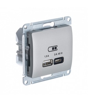 SE Glossa Платина USB Розетка A + тип-C 45W высокоскор.заряд. QC, PD, мех.