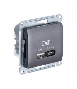 SE Glossa Графит USB Розетка A + тип-C 45W высокоскор.заряд. QC, PD, мех.