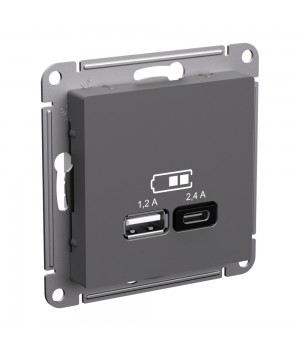 Systeme Electric AtlasDesign Базальт Розетка USB А+С, 5В/2,4 А, 2х5В/1,2 А, механизм