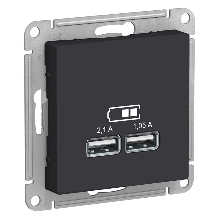 ATN001033 USB РОЗЕТКА, 5В, 1 порт x 2,1 А, 2 порта х 1,05 А, механизм, КАРБОН Schneider Electric Atlas Design