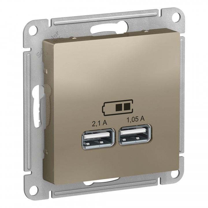 ATN000533 USB РОЗЕТКА, 5В, 1 порт x 2,1 А, 2 порта х 1,05 А, механизм, ШАМПАНЬ Schneider Electric Atlas Design